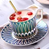 Tassen Untertassen Keramik Kaffee Tasse Nordisch einfach mit goldener Griff Saucer Löffel Set Nachmittag Tee Rote Küche Accessoires