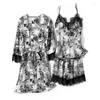 Home Vêtements Summer Satin Femmes décontractées Kimono Bathrobe Bain 3PCS PAJAMAS SUIT INTRACT