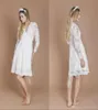 Long Sleeve Wedding Dresses 2021 New Design Lace Pregnant Bride Dresses Vintage A Line V Neck Knee Length Beach Summer Boho Bridal8113796