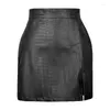 Skirts 2024 In Split PU Leather Skirt For Women High Waist Crocodile Pattern Black Office Lady Club Sexy Bodycon Mini