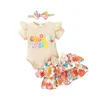 Clothing Sets Born Baby Girl Summer Outfits Cute Short Sleeve Letter Romper Tops Ruffled Floral Shorts Headband 3Pcs Infants