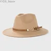 Chapeaux à bord large seau d'hiver Fedora Fedora Femens de jazz chaud Couleur solide vintage Unisexe Bowling Autumn Plain Felt Triangle YQ240407