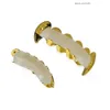 Mondaccessoires bio koper vergulde hiphop sieraden tanden grillz doppen top bodem gouden roosters set tandwand met kubieke zirkonia