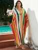 Zomerstrand kaftan jurk boho geprint zwempak cover ups elegante zijsplit maxi jurken vlindercaftan gewaad top biquini