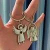 Keychains Lanyards Creative Design Cute Angel Keychain Mens Womens Keyholder Chain Ring Car Chaveiros Llaveros Bag Pendant Charming Wedding Gift Q240403