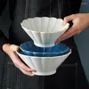 Bowls 1pc Japanese Ramen Bowl Ceramic White Blue Glazed Noodle Flower-shaped Big Pasta Rice Soup Microwave Safe Dinnerware