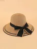 Szerokie czapki Brim Hats Hats 2023 Nowe letnie czapki dla kobiet Sun Hat Beach Ladies Fash Flat Bowknot Panama Lady Casual Sun Hats for Women Straw Hat 240407