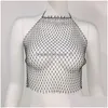 Frauen Tanks Camis Womens Mesh Blitzbohrer Fishnet Hängende Nackenschlinge y ausgehöhltes Mädchen weibliche Drop -Lieferkleidung Kleidung Kleidung Top Dhy9x