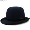 Szerokie brzegowe czapki wiadra męska mieszanka wełny owalny czapkę kręgli fedora hat trilby klasyczny derby sunhat regulowany uk m-l US 7 1/8-7 3/8 yq240407