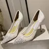 high quality brand designer women high heels runway sexy pointed toe thin heel slip on crystal rhinestone decor female spring summer dress wedding pumps
