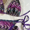 Crochet Flower Bikinis Fashion Three Piece Set Swimwear Cover Up Beach Dress Swimsuit for Women