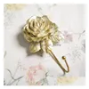 Hooks Rails 2024 Home Decorative Wall Rack Hook Up Towel Hanger Flower Shaped Gold Sier Resin Decoration Wall-Mounted Hookfor Drop Dhcnq