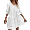 Witte kanten katoenen jurk voor vrouwen Casual holle haakhaak Boheemse vakantie jurk dames dames korte mouw losse strand feestjurk S-3XL 240325