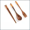 Din sets sets 1Pairs Chopstick Lepels Fork Handmade Japanse natuurlijke houten eetstokjes lepel set met cadeaubonische bamboe drop