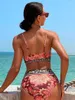Kobiety w stylu stroje kąpielowej w stylu pomarańczowego kwiatowego nadruku bikini 2024 Kobiet kantarka v szyja push up high talia stroju kąpielowa letni kostium kąpielowy 2 -częściowy