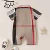 Rompers de alta qualidade Romances de bebê meninos xadrez xadrez de pano de bebê crianças lapela de lapela de manga curta Coloque roupas de moda de moda recém -nascida Lattice Bodysuit L47