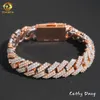 Luksusowy dwukrotny Rose Gold 15 mm Classic Moissanite Cuban Link Bransoletka Srebrna 925 Mrożona Biżuter