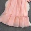 Partykleider französische Puff kurzärmelig Chiffon Kleid Sommer Koreanische Mode mittelgroßer Quadrat Nacken Lose A-Line Organza Fairy Vestidos
