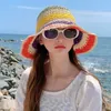 Cappelli larghi secchio Cappello Rainbow Paglie di paglia Womens Summer Sun Shade Umbrella fatta a mano Big Beach Beach Bohemian Girls Fashion Q240403