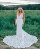 Sexy Rückenless Mermaid Brautkleider Deep Full Neck Voller Spitze Sweep Zug 2016 Entworfene elegante Brautkleider Custom Made7612903