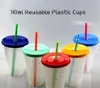 Glitter 5st Lot 24oz Plastic Cups With Lid Straw 710 Ml Återanvändbar PP Kaffe mugg Rainbow Color Changing Water Bottle Cold Drink Magi1028132