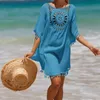 Designer Fashion Vacation Hand Hook Couleur solide Patchwork Robe de plage petite protection au soleil frange