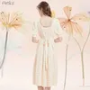 Платья для вечеринок Artka 2024 Summer Women Dress Elegant Vintage Кружевая квадратная воротника Шифоновое рукав Midi с поясом LD28015X