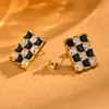 Studörhängen kvinnor trendiga CZ Stone Streetwear Black White Chekerboard Dainty Geometric Square Cubic Zirconia Ear smycken