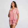 Frauen Nachtwäsche 2 -teilige Lounge Wear Sets Sommerplaid Kurzarm Rüste Trim Lteel Tops Elastic Band Shorts Pyjama