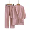 Summer Fashion Casual Large Size Suit Top Pants Two Piece Professional Elegant Womens Sets 240326