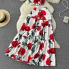 Tweede stuk jurk Ruy Rose Flower Print Outfits Dames sexy spaghetti schouderband crop top+lange rok zomer dames vakantie set van 2 PiecEsc240407