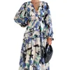 Abiti casual Bohemian Floral Beach Dress Dress Long's Women's Primavera Estate Party A-Line Lantern Lantern Sinte Valuto svasato