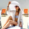 Breda breim hattar hink sommaren 70 cm bred brun kvinnors solhatt överdimensionerad strand vikbar resestrån UV -skydd Q240403