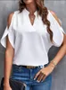 Women's Blouses Women Clothing 2024 Summer Short Sleeve Blouse Casual Loose Chiffon Shirts Off Shoulder Solid Streetwear Office Work Tops