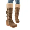 Large Size Womens Cotton Boots with Matte Back Lace Up Tassel High Sleeve Sloping Heels Snow