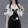 Party Dresses Japanese 2000s Style Y2k Soft Girl White Cape Black Patchworked Ruffle Dress Two Piece Set Woman 2024