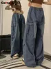 Damen Jeans Cotvotee Vintage Blue für Frauen 2024 Modetreetwear Cargo Hosen Chic Lose gerade Länge Y2K