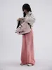 Korean broderi bow kvinnor nylon rosa ryggsäckar flickor skolväska hög kapacitet kvinnliga lätta resväskor preppy stil 240329
