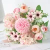 Decoratieve bloemen Kunstmatige zijde Rose pioenroos kleine maisy hydrangea boeket arrangementen bruiloft decoratie decor