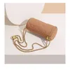 Classic Simple Lattice Pillow Handbag Cylindrical Genuine Leather Women Chain Shoulder Bag