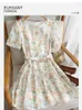 Party Dresses Vimly Floral Printed Dress Women 2024 Summer Romance O-neck Short Sleeve Belt A-line Beach Style Midi Holiday V9567