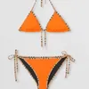 Dames badmode dames sexy solid color bikini verstelbaar kanten zwempak zomer Braziliaanse strand zwempak driehoek jagende bikini set J240403