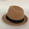 Chapéus de aba larga balde de moda nova lã quente fedora chapéu de inverno elegante gangster trilby felt homburg igreja jazz 55-58cm yq240407