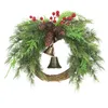 Decorative Flowers Christmas Artificial Wreath For Front Door 18 Inch Outdoor Pinecones Red Berries Bell And Woven Branch Ring Base Home