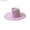 Brede rand hoeden emmer fedora panama hoed wijd trilby vilt feestheren multi-kleuren outdoor yq240407