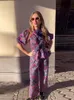 Tryckta puffhylsor Topp 2 -stycken Set för kvinnor Fashion Lace Up Ruffled Shirt Pants Suits 2024 Office Lady High Streetwear 240326