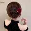 Klipsy do włosów czerwone róży kwiatowe patyki widelca złoty kolor metalowe spinki do włosów dla kobiet dziewczęta producent bułki biżuteria