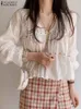 ZANZEA Lace White Cotton Women Blouse Summer Long Sleeve Floral Embroidery Shirt Korean Mesh Allmatch Tops Blusas Tunic 240326