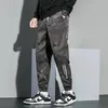 Calça masculina estilo americano estilo sanitária primavera e outono na moda casual de ajuste solto liso seca rápida secagem