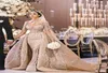 Luxury Arabic Champagne Mermaid Wedding Dresses With Detachable Train High Neck 3D Lace Long Sleeves Bridal8857070